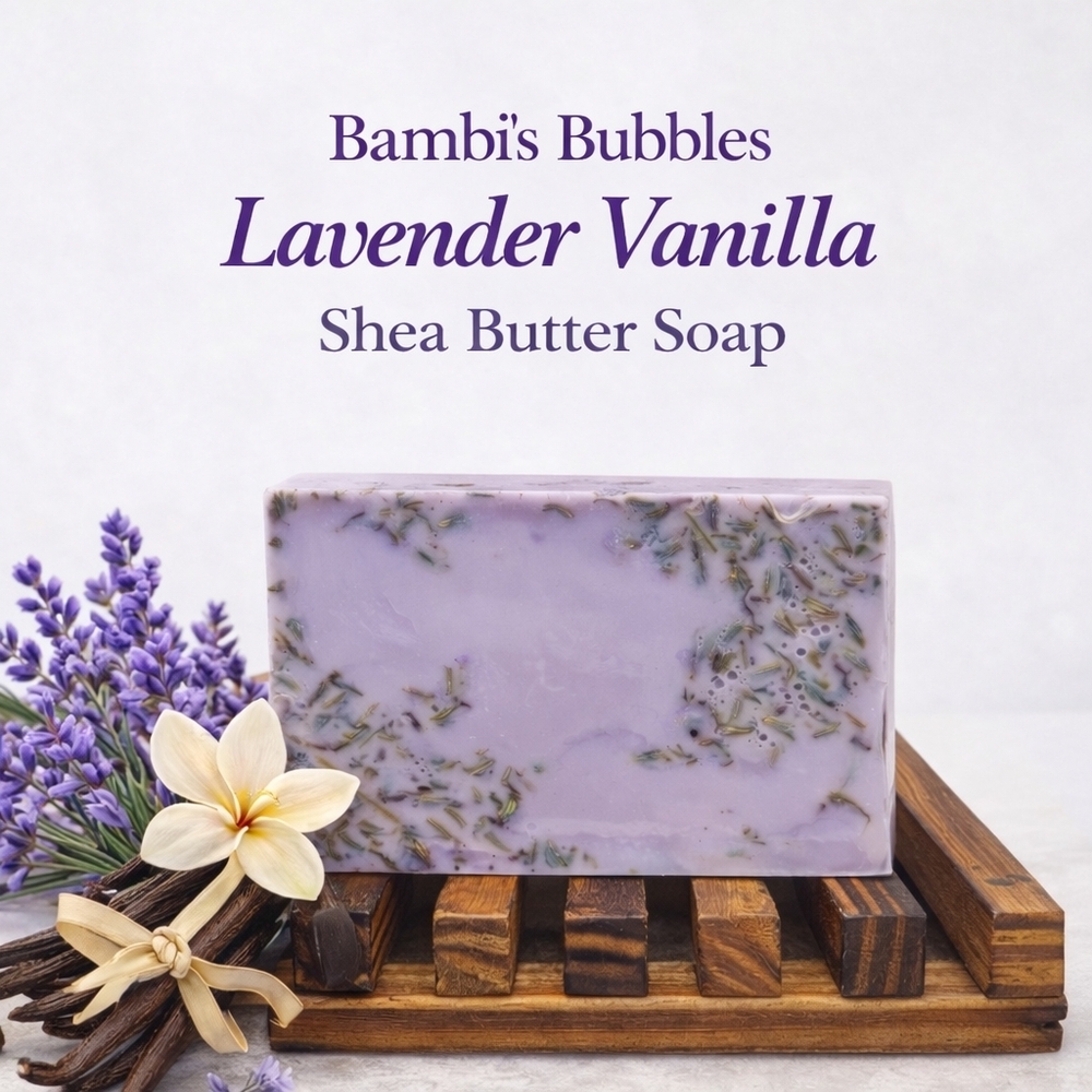 Back In Stock! Lavender Vanilla Shea Butter 4oz Bar With Lavender Florals
